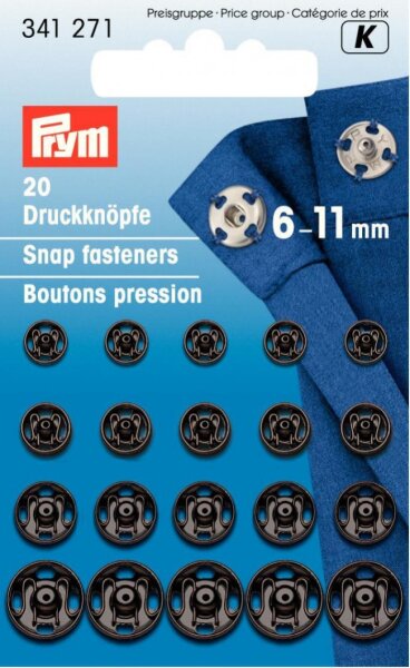 Prym Druckknöpfe zum Annähen 6-11mm schwarz