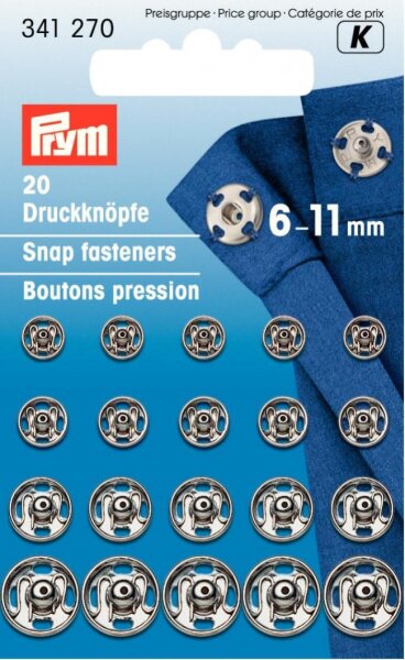 Prym Druckknöpfe zum Annähen 6-11mm silber