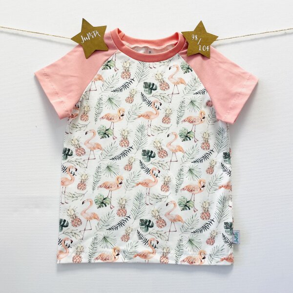 T-Shirt Kurzarm Flamingos und Blätter