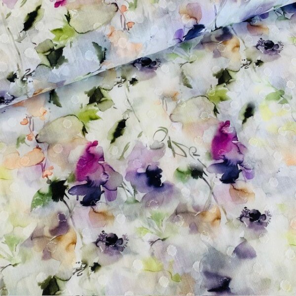 Blumen Baumwoll-Voile lila/grün