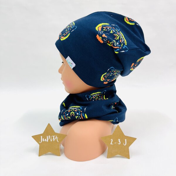 Beanie & Loop Tigerköpfe neon