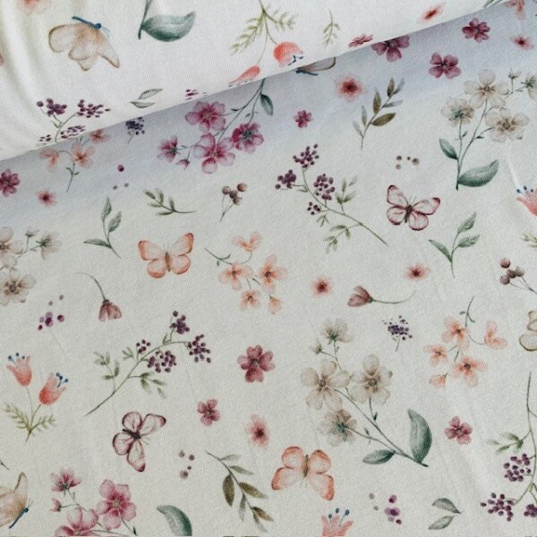 Blumen und Schmetterlinge Jersey offwhite