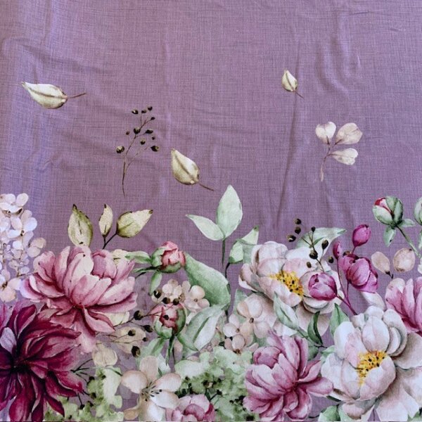 Rose peonies Jersey Bordüre flieder