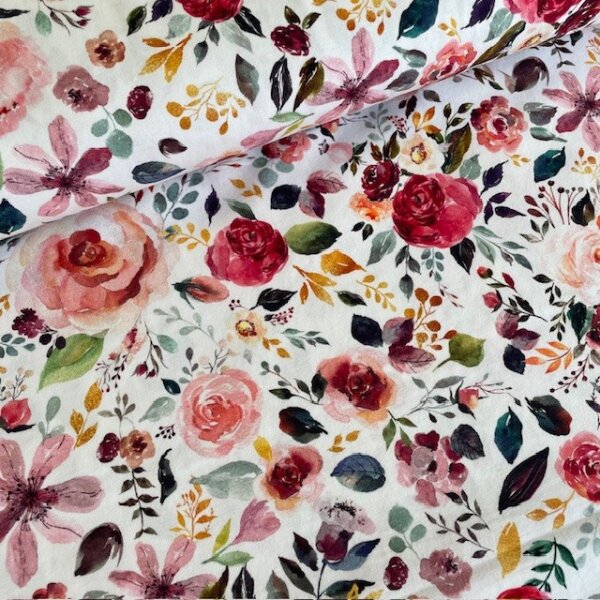 Aquarellblumen Jersey weiß