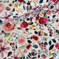 Aquarellblumen Jersey weiß
