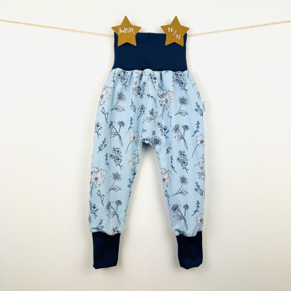 Pumphose lang Blumen jeansblau