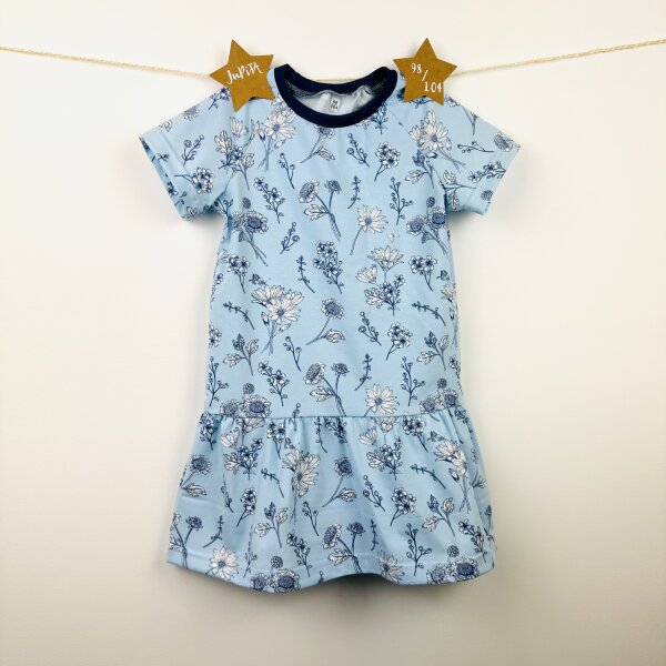 Kleid Kurzarm Blumen jeansblau