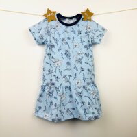 Kleid Kurzarm Blumen jeansblau