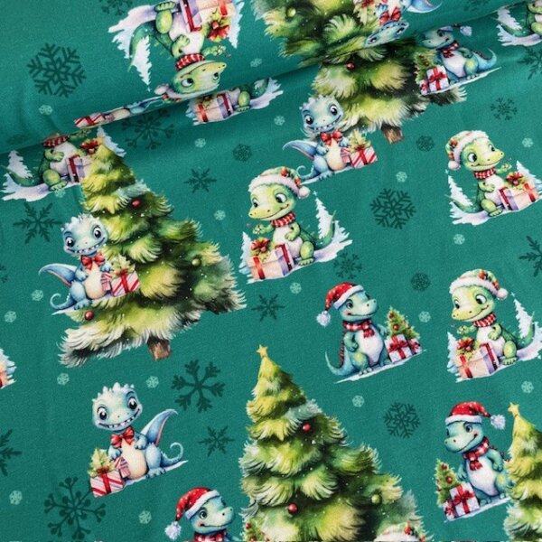 Weihnachtsdinos Jersey petrol