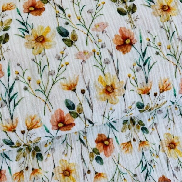 Blumenwiese Musselin offwhite