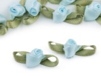 Satinröschen mit Blättern 10mm x 26mm hellblau