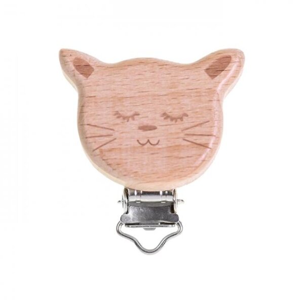 Schnullerclips Holz Katze