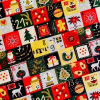 Adventkalender Baumwolle rot/grün/gold/dunkelblau